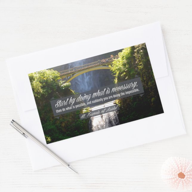 Pegatina Rectangular San Francisco de Asís citando a Inspirador "Hacien (Sobre)