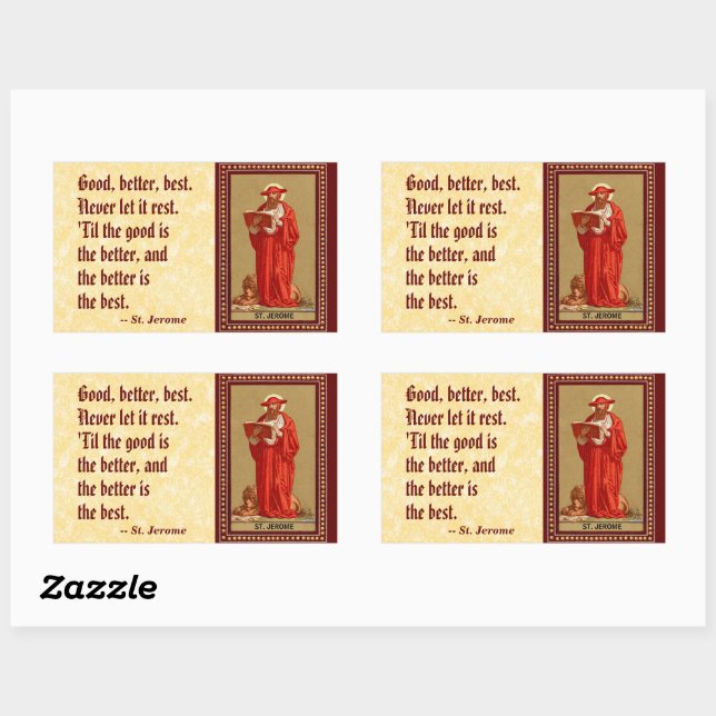 Pegatina Rectangular San Jerome como cardenal con león (P 004) (Hoja)