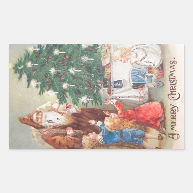Pegatina Rectangular San Nicolás en Brown Demo con Niños (Anverso)