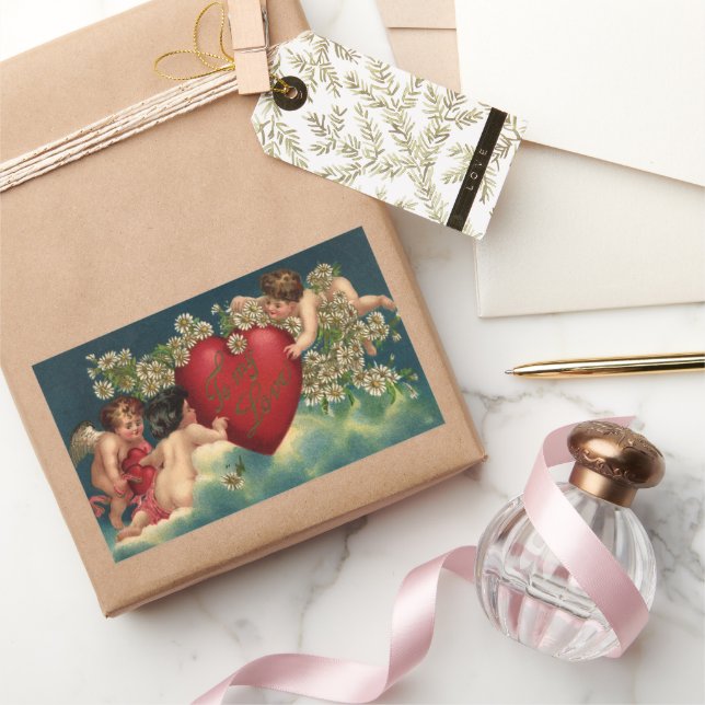 Pegatina Rectangular San Valentín Victoriano Antiguo Querubines en el C (Regalar)