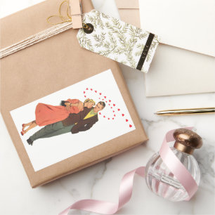 Pegatina Rectangular San Valentín vintage, Corazones flotantes romántic