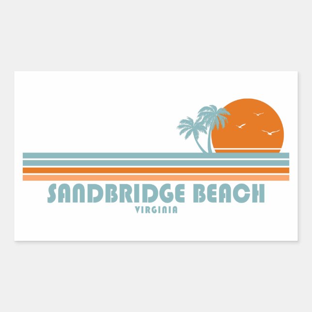 Pegatina Rectangular Sandbridge Beach Virginia Sun Palm Trees (Anverso)