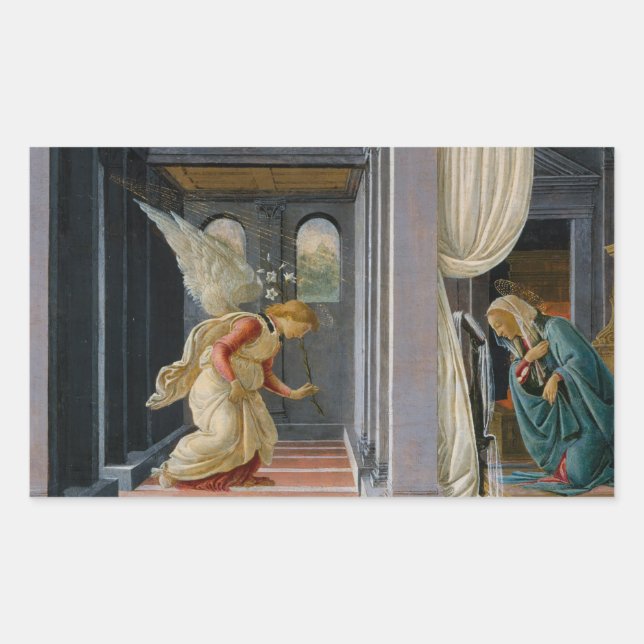 Pegatina Rectangular Sandro Botticelli - La Anunciación (Anverso)