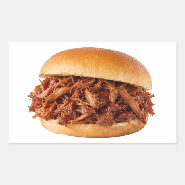 Pegatina Rectangular Sándwich de cerdo desmenuzado en blanco (Anverso)
