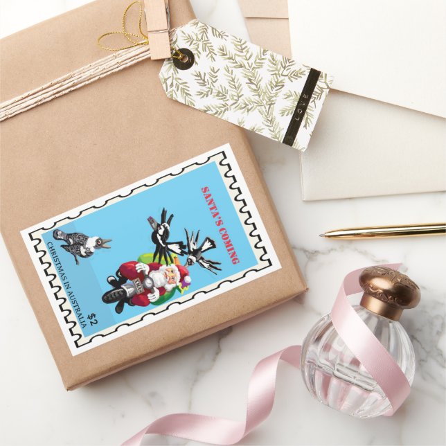 Pegatina Rectangular Santa cartero Navidad australiana (Regalar)
