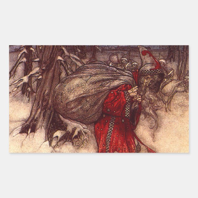 Pegatina Rectangular Santa Claus Arthur Rackham (Anverso)