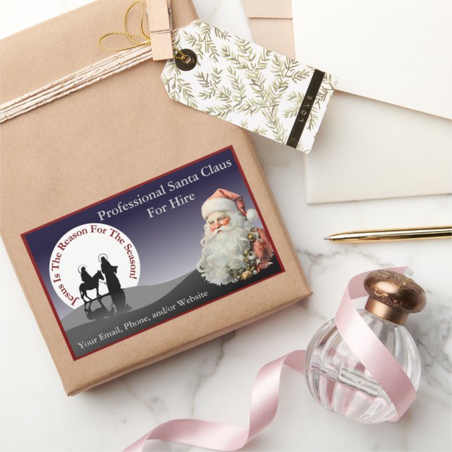 Pegatina Rectangular Santa Claus Business Card Stickers (Regalar)