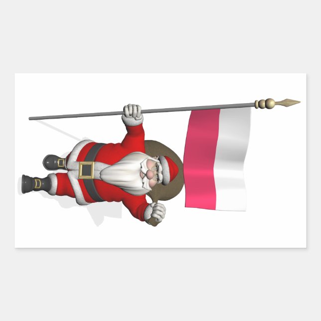 Pegatina Rectangular Santa Claus Con Bandera De Polonia (Anverso)