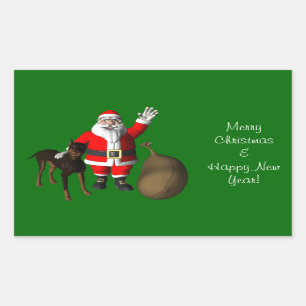 Pegatina Rectangular Santa Claus con Doberman Pinscher
