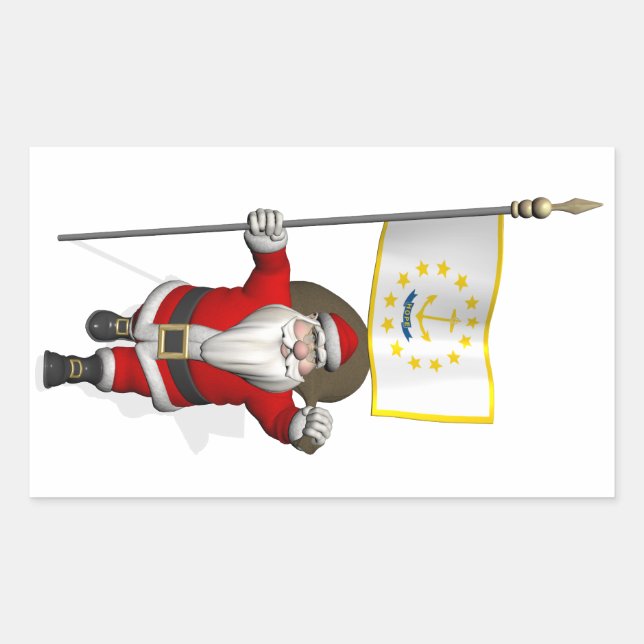 Pegatina Rectangular Santa Claus Con El Fin De La Isla Rhode (Anverso)