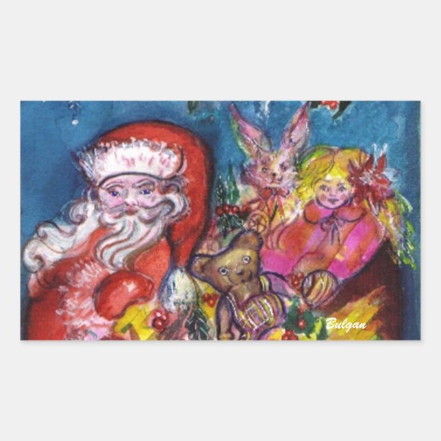 PEGATINA RECTANGULAR SANTA CLAUS CON REGALOS (Anverso)