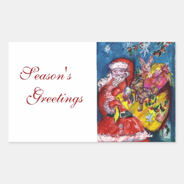 PEGATINA RECTANGULAR SANTA CLAUS CON REGALOS (Anverso)