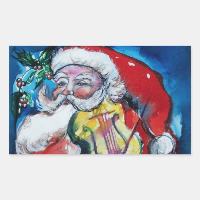 PEGATINA RECTANGULAR SANTA CLAUS CON VIOLIN (Anverso)
