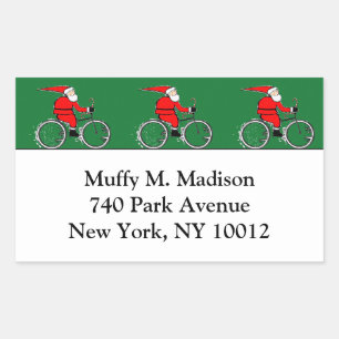 Pegatina Rectangular Santa Claus en bicicleta