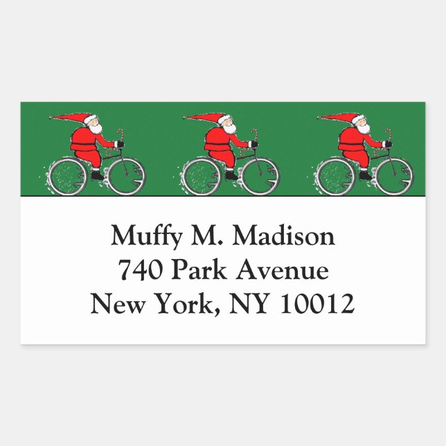 Pegatina Rectangular Santa Claus en bicicleta (Anverso)