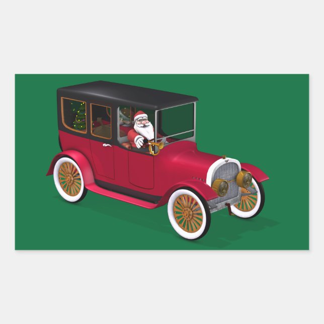 Pegatina Rectangular Santa Claus En Hot Rod (Anverso)