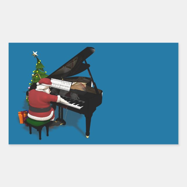 Pegatina Rectangular Santa Claus jugando al piano (Anverso)