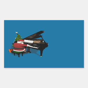 Pegatina Rectangular Santa Claus jugando al piano
