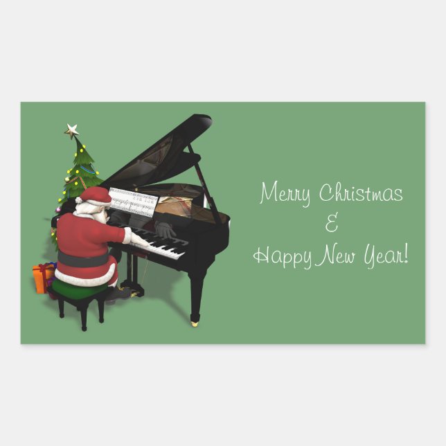Pegatina Rectangular Santa Claus jugando al piano (Anverso)