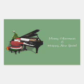 Pegatina Rectangular Santa Claus jugando al piano