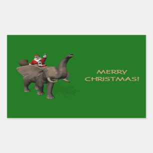 Pegatina Rectangular Santa Claus Montando Sobre El Elefante