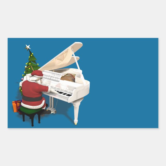 Pegatina Rectangular Santa Claus Pianist (Anverso)