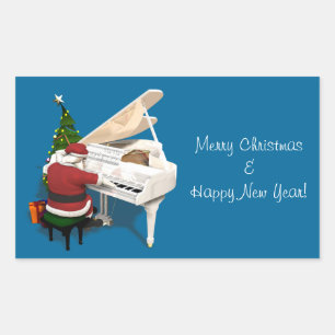 Pegatina Rectangular Santa Claus Pianist
