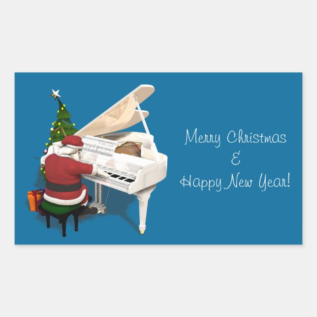 Pegatina Rectangular Santa Claus Pianist (Anverso)