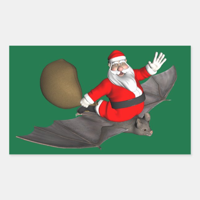 Pegatina Rectangular Santa Claus Sobre El Bate Volador (Anverso)