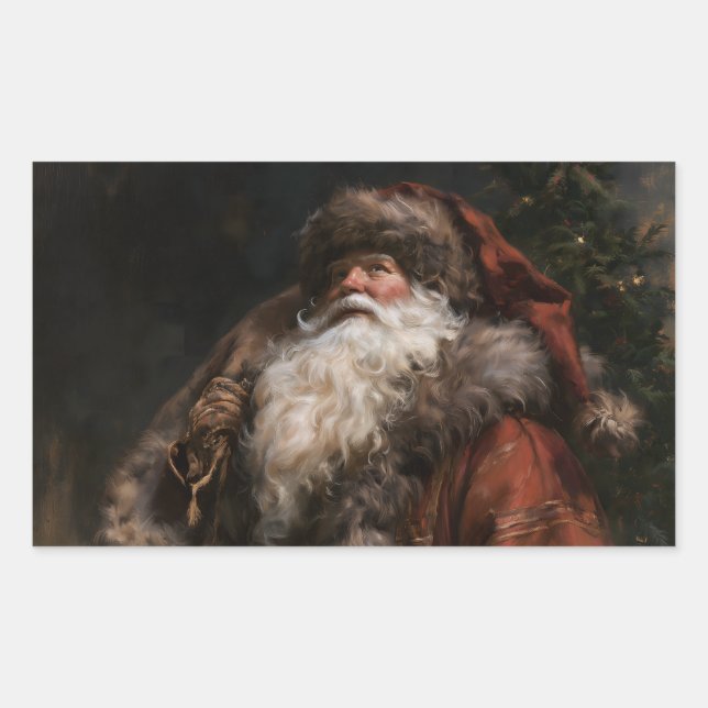 Pegatina Rectangular Santa Claus tradicional (Anverso)
