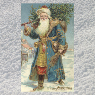 Pegatina Rectangular Santa Claus Victoriano Antiguo con árbol de Navida