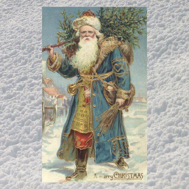Pegatina Rectangular Santa Claus Victoriano Antiguo con árbol de Navida (Subido por el creador)