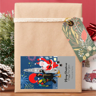 Pegatina Rectangular Santa Claus y la tostada de gallo al Año Nuevo