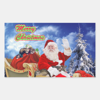 Pegatina Rectangular Santa Claus y sus ferrados Pegatinas de feriado