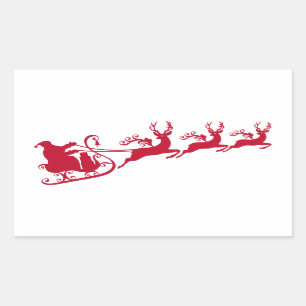 Pegatina Rectangular Santa con el trineo y el reno, navidad diseñan