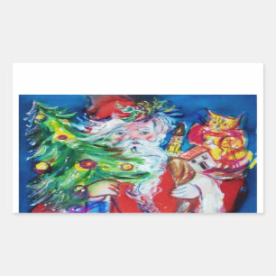 PEGATINA RECTANGULAR SANTA CON NAVIDAD Y REGALOS