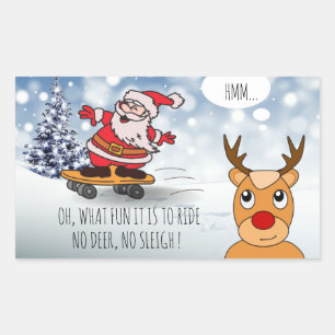 Pegatina Rectangular Santa en el patinaje invierno divertido de renos