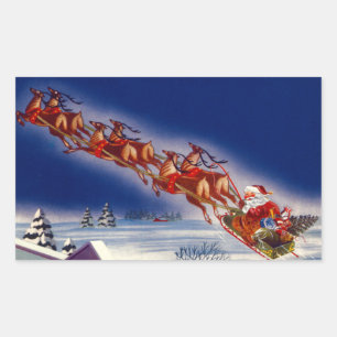 Pegatina Rectangular Santa en su Sleigh