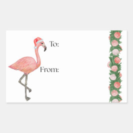 Pegatina Rectangular Santa Flamingo Gift Sticker