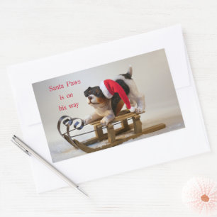 Pegatina Rectangular Santa Paws está en su camino Rectangular S