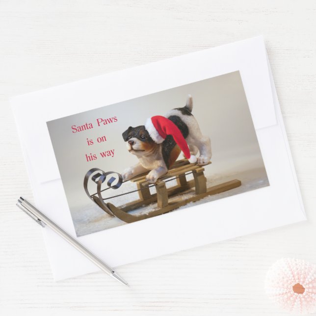 Pegatina Rectangular Santa Paws está en su camino Rectangular S (Sobre)