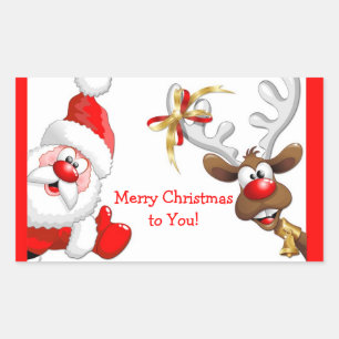 Pegatina Rectangular Santa y reno