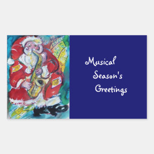 Pegatina Rectangular SANTA y SAX, FIESTA de NAVIDADES