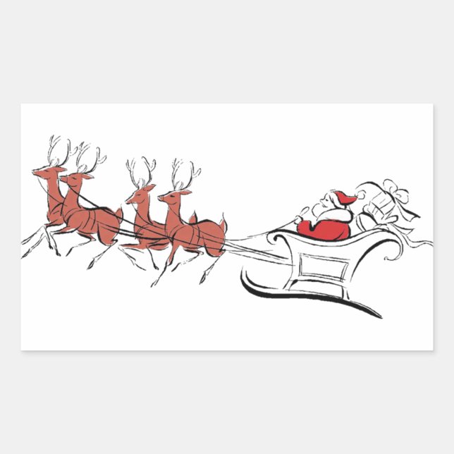 Pegatina Rectangular Santa y su Sleigh (Anverso)