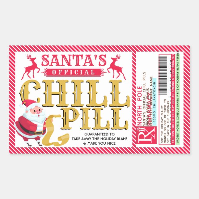 Pegatina Rectangular Santa's Chill Pill Christmas Sticker (Anverso)