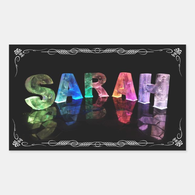 Pegatina Rectangular Sarah - El nombre de Sarah en las luces 3D (Fotogr (Anverso)