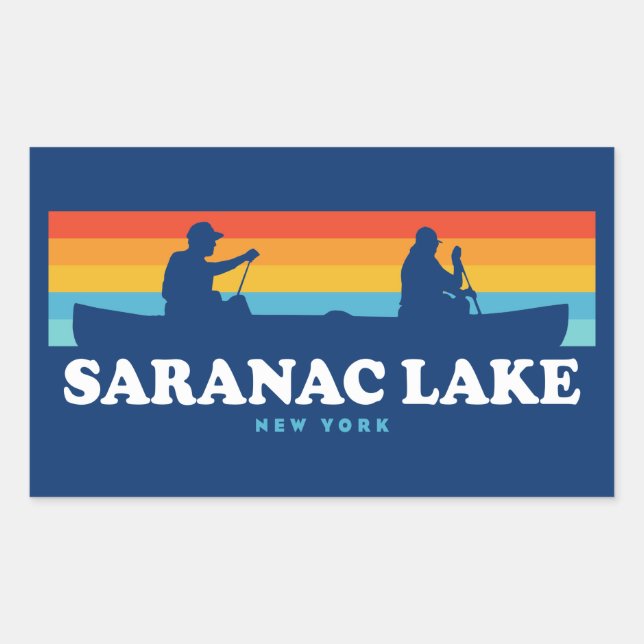 Pegatina Rectangular Saranac Lake New York Canoe (Anverso)