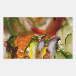 Pegatina Rectangular Sashimi Salmon Fish Food Seafood Japonés