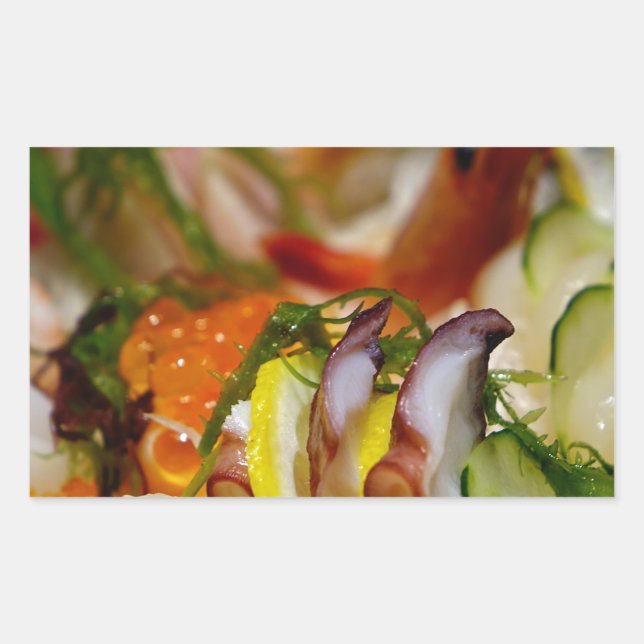 Pegatina Rectangular Sashimi Salmon Fish Food Seafood Japonés (Anverso)