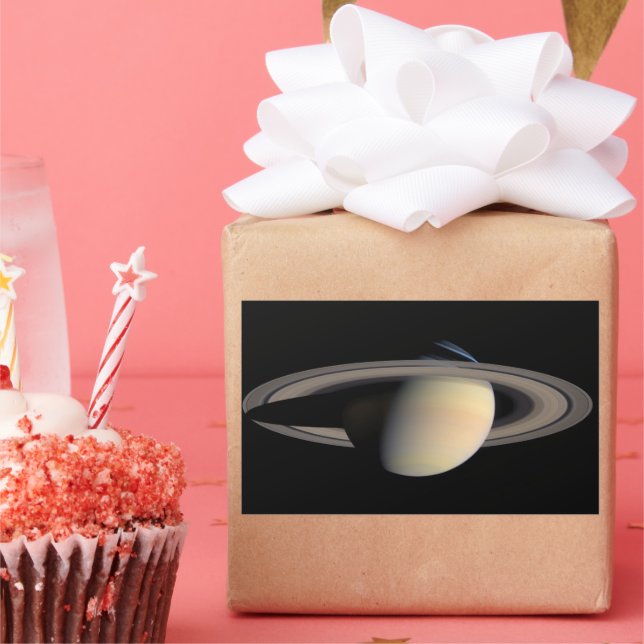 Pegatina Rectangular Saturno iluminado por el sol Planeta gigante gaseo (Fiesta)